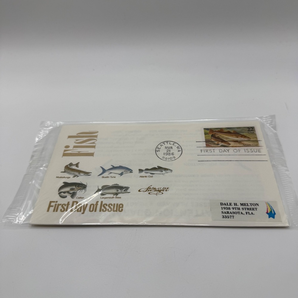 1986 Artmaster Fish First Day of Issue FDC 22c Atlantic Cod Stamp Seattle WA